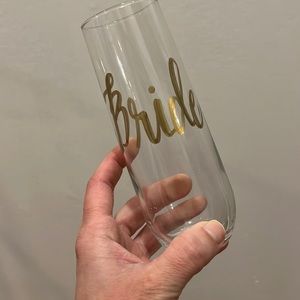 BRIDE STEMLESS CHAMPAGNE GLASS FLUTE WITH GOLD WRITING